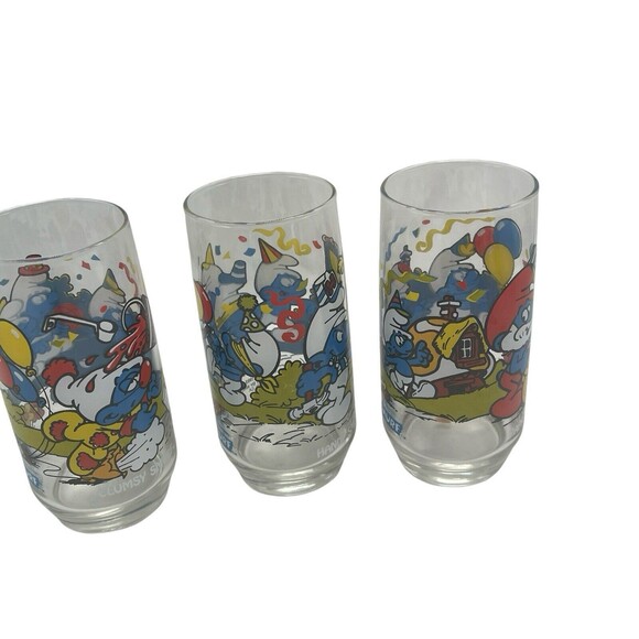 Vtg Smurf Glasses Cups Hardee's Peyo 1983 Tumblers Papa Handy Clumsy Lot of 3 - Picture 6 of 16